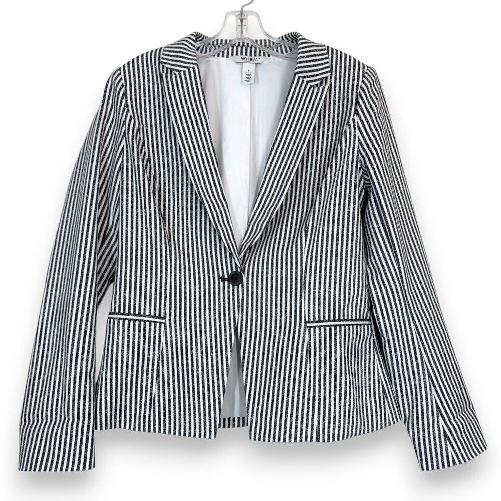 Gray White Blazer Jacket Stripe Seersucker Nautical Preppy Office Size 6 - Picture 10 of 10